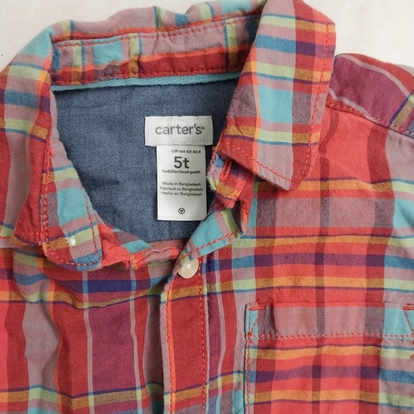 2 Carters Boys long sleeve Plaid Button Down shirts Sz 5/5t - Picture 5 of 6